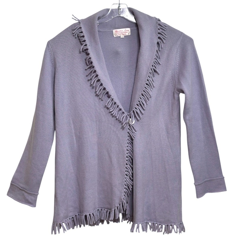 Schweitzer Linen Cardigan Women Lavender 100% Cashmere Fringe Loungewear Fall L